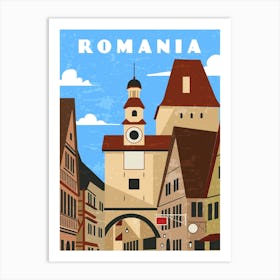 Romania — Retro travel minimalist art poster Art Print