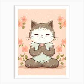 Kawaii Cat Drawings Yoga 2 Art Print