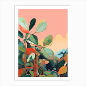 Boho Plant Painting Rubber Plant Ficus 2 Art Print