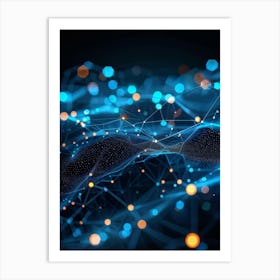 Abstract Net With Glowing Geometric Dots And Grid Waves Connecting Polygons In A Futuristic Infogra (1) Art Print