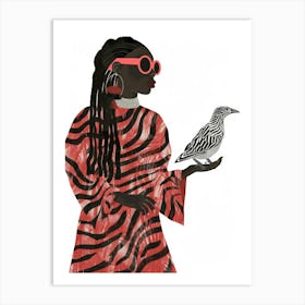 Illustration Of A Woman Holding A Bird Art Print