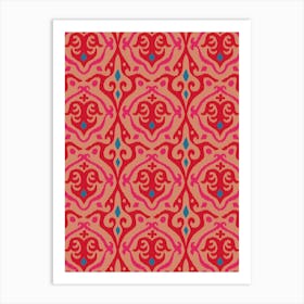 JAVA Boho Ikat Woven Texture Style in Exotic Red Pink Blue on Blush Sand Art Print