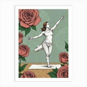 Yoga With Roses Art Print