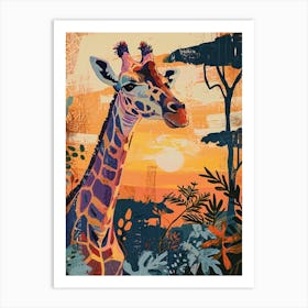 Giraffes By The Tress Illustration 5 Art Print