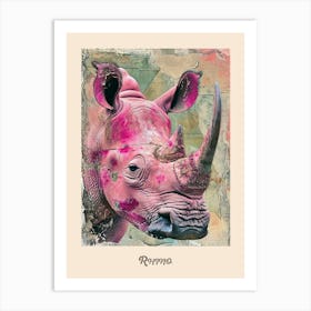 Pink Rhino Vintage Poster 3 Art Print