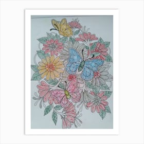 Flowers And Butterflies Art Print