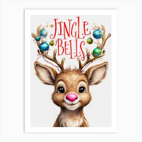 Jingle Bells cute deer Art Print