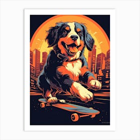 Bernese Mountain Dog Skateboarding Illustration 2 Art Print