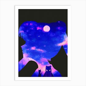 Anime Negative Space ― Luna & Usagi Looked At The Purple Sky Art Print