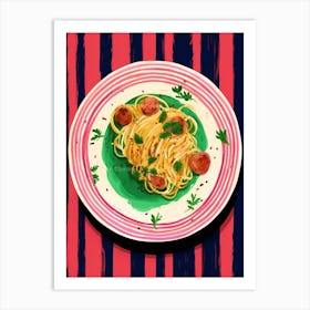 A Plate Of Meatball SpaghettiTop View Food Illustration 4 Art Print