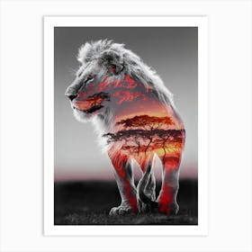 Lion In The Sunset Art Print