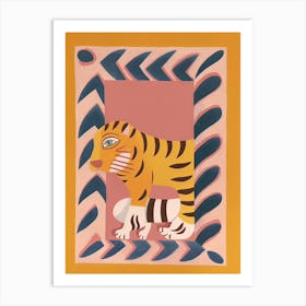 Pink Folk Tiger 6 Art Print