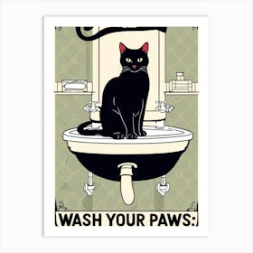 Cat Wash Your Paws Art Print