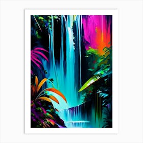 Waterfalls In A Jungle Waterscape Bright Abstract 2 Art Print