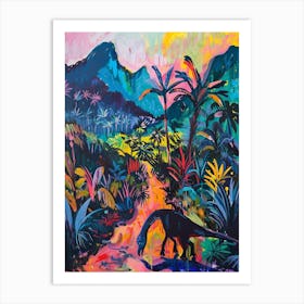 Dinosaur In A Colourful Jungle Painting Art Print