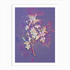 Geometric White Plum Flower Mosaic Botanical Art on Veri Peri Art Print