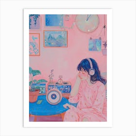 Girl Listening To Music Lo Fi Kawaii Illustration 2 Art Print