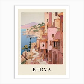 Budva Montenegro 3 Vintage Pink Travel Illustration Poster Art Print