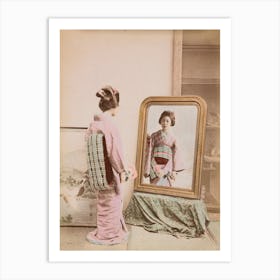Young Japanese Woman Looking In The Mirror Art Print