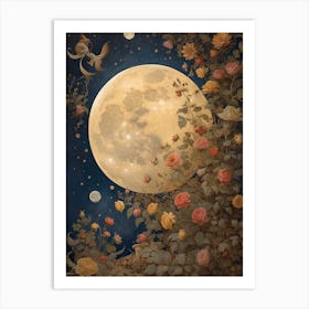 Moon And Roses Art Print