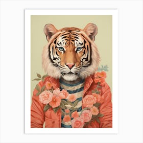 Tiger Illustrations Wearing A Floral Shirt 2 Art Print