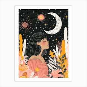 Moon And Stars women 1 Art Print