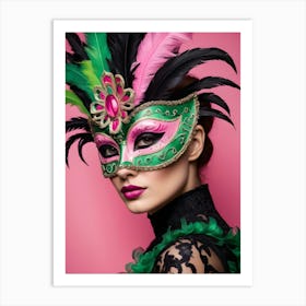 A Woman In A Carnival Mask, Pink And Black (37) Art Print