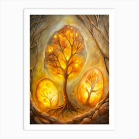 A Glowing Image Of Ancient Tree Fossils In Amber Art Print