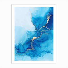 Luxury Blue Abstract Background Of Marble Liquid Ink Art Print