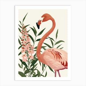 American Flamingo And Oleander Minimalist Illustration 4 Art Print