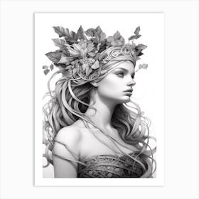 Aphrodite, Greek Goddess B&W Drawing 2 Art Print