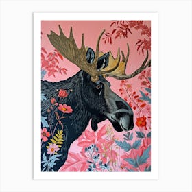 Floral Animal Painting Moose 2 Art Print