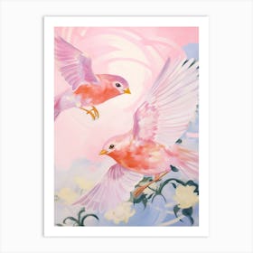 Pink Ethereal Bird Painting European Robin 4 Art Print