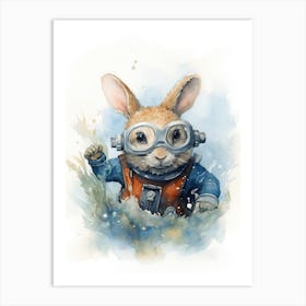 Bunny Scuba Diving Rabbit Prints Watercolour 4 Art Print