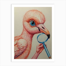 Flamingo With Magnifying Glass Art Print