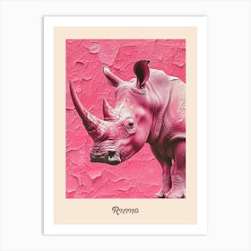 Pink Rhino Vintage Poster 1 Art Print