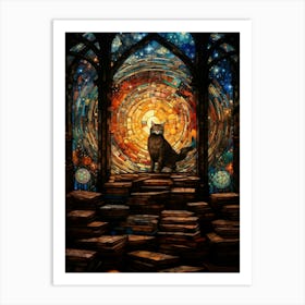 Starry Night Style Stained Glass Cat Art Print