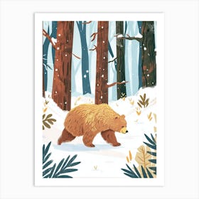 Sloth Bear Walking Through A Snow Covered Forest Storybook Illustration 1 Art Print