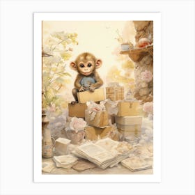 Monkey Painting Collecting Stamps Watercolour 4 Art Print