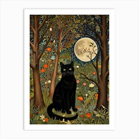 Black Cat In The Forest Style William Morris 4 Art Print