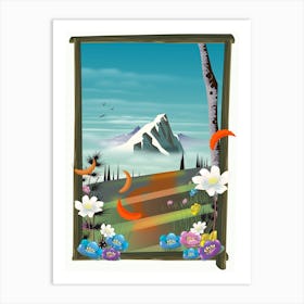 Mountain View From A Window Art Print