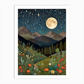 William Morris Moonlight In The Mountains Art Print