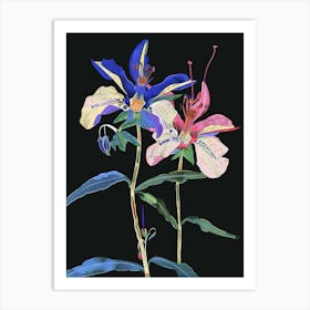 Neon Flowers On Black Aconitum 1 Art Print