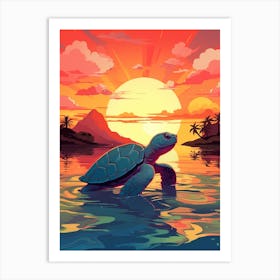 Flatback Turtle With Sunset Art Print