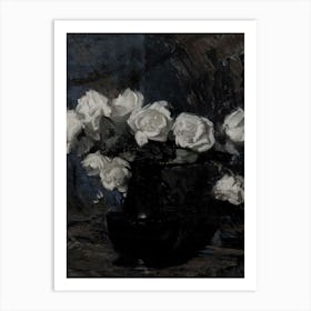 Roses In A Black Vase Art Print