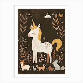Unicorn & Woodland Animal Friends Muted Pastel 1 Art Print