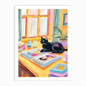 Black Cat By The Window Art Print