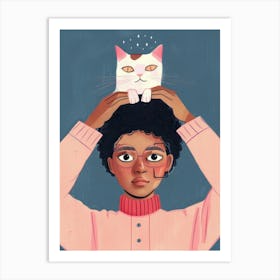 Cat On Head Art Print