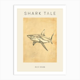 Blue Shark Vintage Illustration 4 Poster Art Print