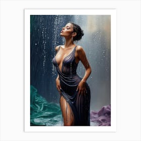 Beautiful and Alluring Brunette In A Wet Sheer Dress AI-Generated Conceptual Art of A Seductive Woman Art Print